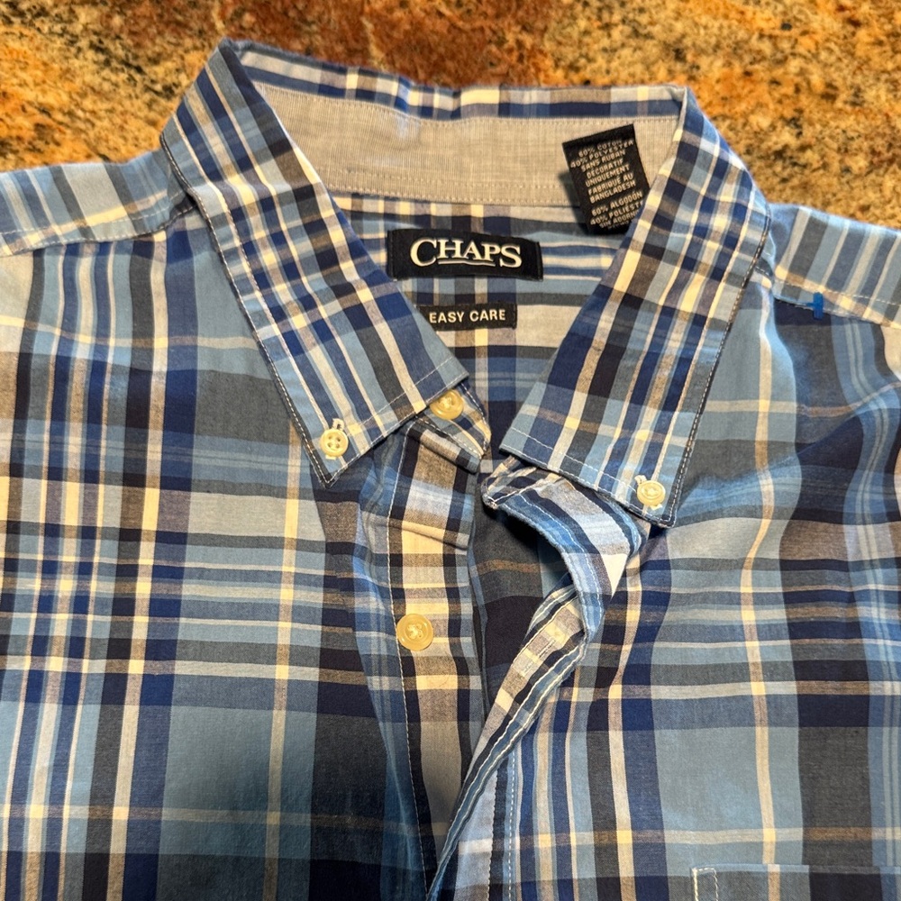 Chaps Men's Casual Blue Plaid Button Down Shirt